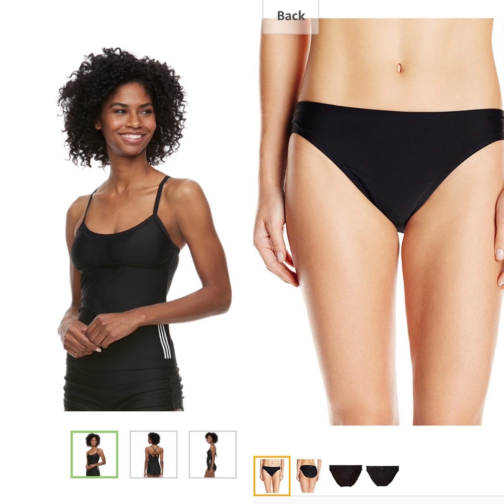 🆕 Adidas Solid 3 Stripe Tankini & Hipster Bottom